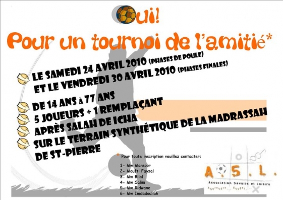 Tournoi de l'amitié: ouvert à tous!