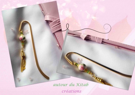 salam alaykoum , bonjour, hello 
une petite photo d'un marque-marque bijou unique , il est pour moi ^^ hey oui j'ai enfin mon marque-page :)