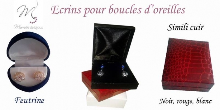 Merveille de bijoux vous envoie vos bijoux dans un très jolie écrin

Voici les écrins en feutrine pour boucles d'oreilles et des écrins en simili cuir pour boucles d'oreilles et collier.

=====> www.merveilledebijoux.fr