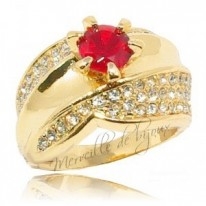 Une superbe bague en plaqué or (1 micron) ornée d'une pierre strass rouge.
http://www.merveilledebijoux.fr/fr/bagues/44-bague-en-plaquee-or-pierre-rouge.html