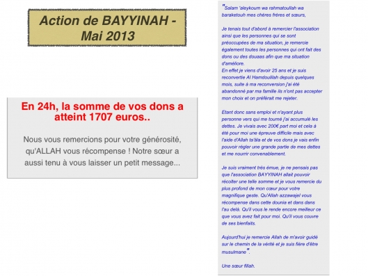 Notre action de solidarité pour notre sœur. Vous avez répondu présents Hamdoulillah