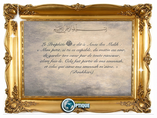 Le Prophète (salla Allah 3alayi wa salam) a dit à Anas ibn Malik : « Mon petit, si tu es capable, du matin au soir, de garder ton cœur pur de toute rancœur, alors fais-le. Cela fait partie de ma sounnah, et celui qui aime ma sounnah m’aime. » (Boukhari)