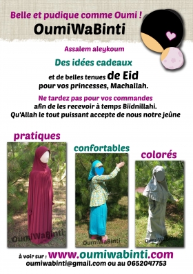 Assalem aleykoum des cadeaux et tenues pour l'Eid sur www.oumiwabinti.com dépêchez vous pour recevoir Inchallah vos commandes à temps....Assalem aleykoum