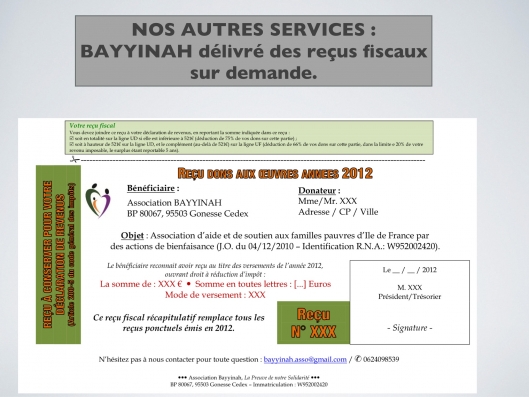 L'association délivre des reçus fiscaux....