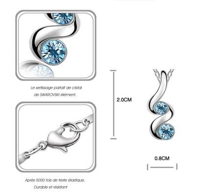 Jolie collier en plaqué platine anti-allergique réhaussée par le parfait cristal de swarovski bleu clair et d'une chaine de 42 cm ( + chainette de réglage ) Un bijou parfait pour tous les jours.

http://www.merveilledebijoux.fr/fr/colliers/89-collier-cristal-de-swarovski.html