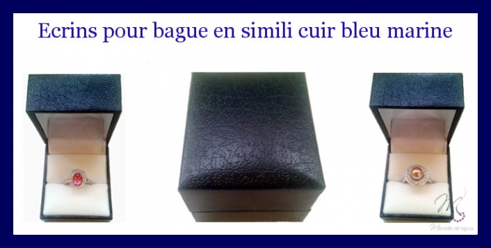 Merveille de bijoux vous offre ces beaux écrins bleu marine en simili cuir pour vos bagues.

www.merveilledebijoux.fr