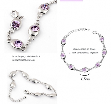 Sublime bracelet en plaqué or blanc et en cristal Swarovski mauve qui allie le charme et l'élégance pour un look féminin.

http://www.merveilledebijoux.fr/fr/bracelets/126-bracelet-crystal-swarovski.html