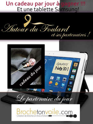 Une broche et son hijab assorti offerts par Brochetonvoile ça vous tente? Rendez-vous sur www.autourdufoulard.com/le-jeu pour tenter de les remporter! Et pour valider votre participation au tirage au sort qui désignera le gagnant de la tablette ‪Samsung‬, n'oubliez pas de partager cette photo!