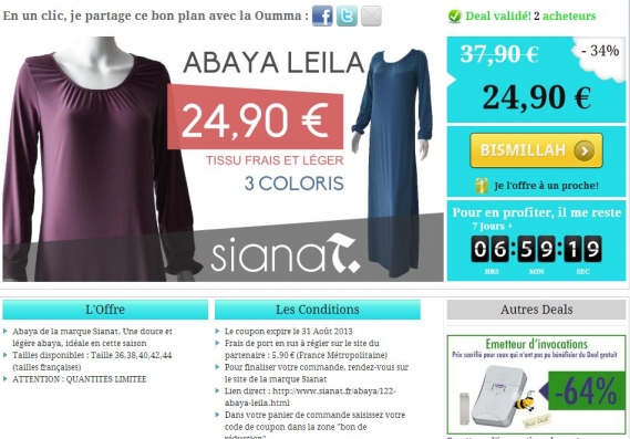 Abaya Leila de chez Sianat à 24,90 euros seulement. Plus que 2 jours pour profiter de l'offre. http://islamic-deal.com/deals/abaya